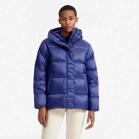 Everlane Re:down Puffy Puff Water Resistant Hooded Jacket in Blue Large New - Picture 12 of 12